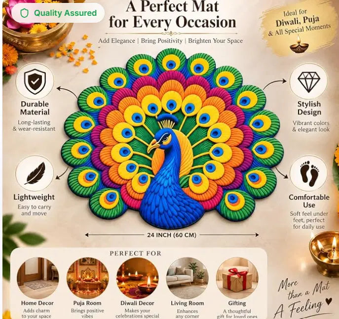 Colorful Non-Slip 3D Peacock Bathroom Mat (30*31 inches) (Pack of 1)