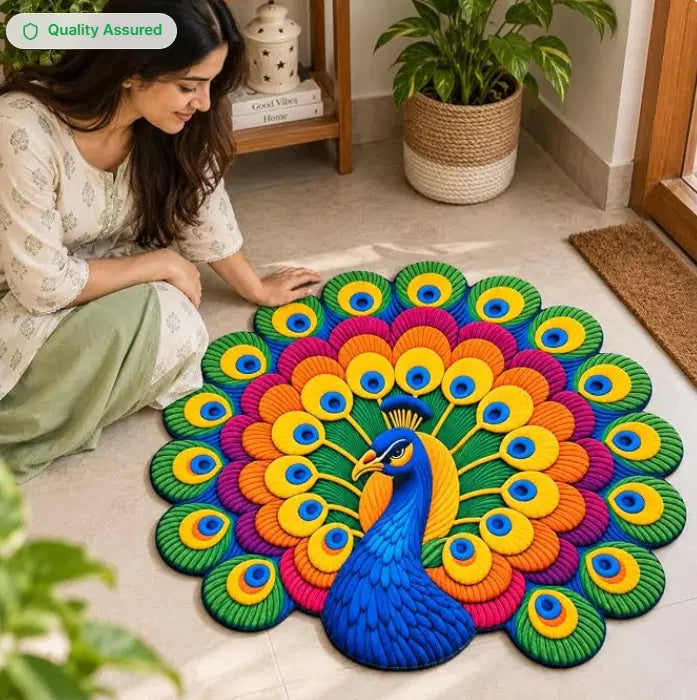 Colorful Non-Slip 3D Peacock Bathroom Mat (30*31 inches) (Pack of 1)
